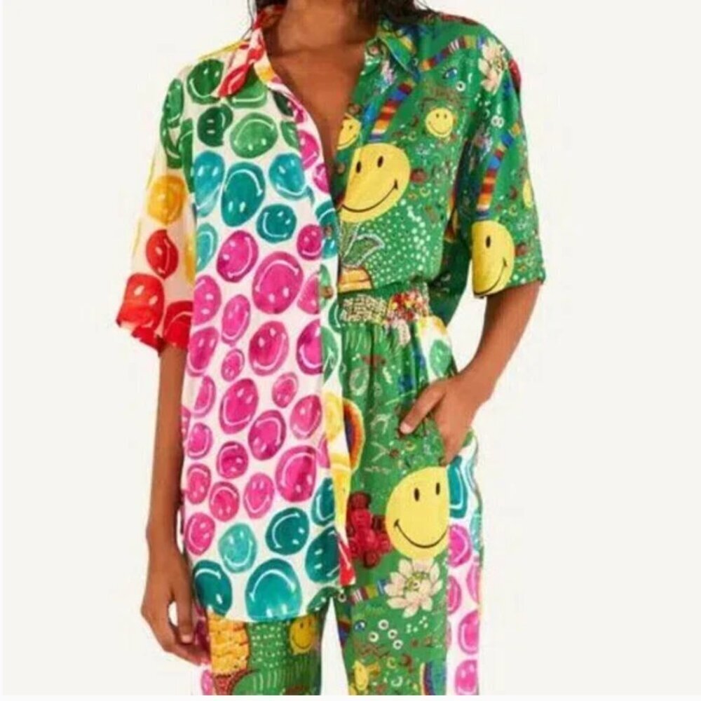 Farm Rio x Mixed Print Smiley Shirt In Mix Print - Picture 14 of 14